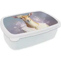 MuchoWow Broodtrommel Wit - Lunchbox - Brooddoos - Hert - Bloemen - Verf - Portret - Dieren - 18x12x6 cm - Volwassenen