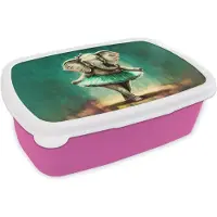 MuchoWow Broodtrommel Roze - Lunchbox - Brooddoos - Olifant - Ballerina - Verf - Strik - Portret - Kinderen - 18x12x6 cm - Kinderen - Meisje