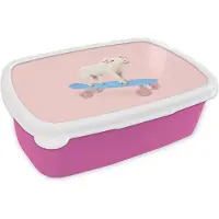 MuchoWow Broodtrommel Roze - Lunchbox - Brooddoos - Varken - Roze - Skateboard - Blauw - Dieren - 18x12x6 cm - Kinderen - Meisje