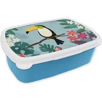 MuchoWow Broodtrommel Blauw - Lunchbox - Brooddoos - Toekan - Planten - Bloemen - Kinderen - Dieren - Kids - 18x12x6 cm - Kinderen - Jongen