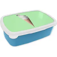 MuchoWow Broodtrommel Blauw - Lunchbox - Brooddoos - Papegaai - IJshoorntjes - IJs - Wit - Groen - 18x12x6 cm - Kinderen - Jongen