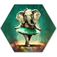 MuchoWow Hexagon wanddecoratie - Kunststof Wanddecoratie - Hexagon Schilderij - Olifant - Ballerina - Verf - Strik - Portret - Kinderen - 120x103 cm
