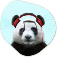 MuchoWow Organische wanddecoratie 40x40 cm - Organisch schilderij Panda - Koptelefoon - Dier - Muzieknoten - Rood - Muurdecoratie woonkamer - Kamer decoratie - Schilderijen - Muurcirkel aesthetic