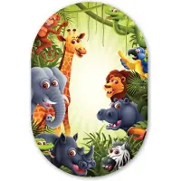 MuchoWow Muurovaal 40x60 cm - Ovale wanddecoratie Jungle - Jongens - Meiden - Baby - Olifant - Leeuw - Giraf - Ovalen schilderij - Muurdecoratie woonkamer - Kamer decoratie - Schilderijen - Wandcirkel