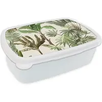 MuchoWow Broodtrommel Wit - Lunchbox - Brooddoos - Jungle - Palmboom - Bananenplant - Kinderen - Natuur - Planten - 18x12x6 cm - Volwassenen