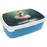 MuchoWow Broodtrommel Blauw - Lunchbox - Brooddoos - Krokodil - Kroon - Goud - Ballet - Portret - Kids - 18x12x6 cm - Kinderen - Jongen