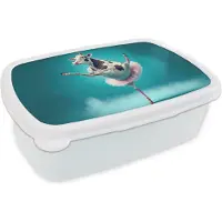 MuchoWow Broodtrommel Wit - Lunchbox - Brooddoos - Koe - Ballet - Portret - Blauw - Dieren - Kind - 18x12x6 cm - Volwassenen
