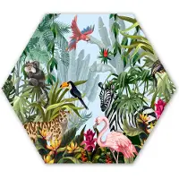 MuchoWow Hexagon wanddecoratie - Kunststof Wanddecoratie - Hexagon Schilderij - Jungle - Natuur - Jongens - Meisjes - Kinderen - Zebra - Flamingo - 37x32 cm