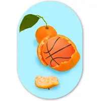 MuchoWow Muurovaal 40x60 cm - Ovale wanddecoratie Basketbal - Sinaasappel - Fruit - Oranje - Blad - Ovalen schilderij - Muurdecoratie woonkamer - Kamer decoratie - Schilderijen - Wandcirkel