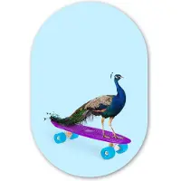 MuchoWow Muurovaal 40x60 cm - Ovale wanddecoratie Pauw - Blauw - Skateboard - Dieren - Grappig - Ovalen schilderij - Muurdecoratie woonkamer - Kamer decoratie - Schilderijen - Wandcirkel