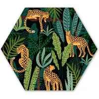 MuchoWow Hexagon wanddecoratie - Kunststof Wanddecoratie - Hexagon Schilderij - Jungle - Panter - Patronen - Jongens - Meiden - Planten - 120x103 cm