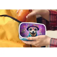 MuchoWow Broodtrommel Blauw - Lunchbox - Brooddoos - Meerkat - Bloemen - Verf - Paars - Portret - 18x12x6 cm - Kinderen - Jongen