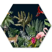 MuchoWow Hexagon wanddecoratie - Kunststof Wanddecoratie - Hexagon Schilderij - Jungle - Planten - Dieren - Kinderen - Flamingo - Zebra - 120x103 cm