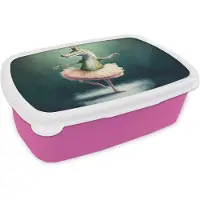 MuchoWow Broodtrommel Roze - Lunchbox - Brooddoos - Krokodil - Kroon - Goud - Ballet - Portret - Kids - 18x12x6 cm - Kinderen - Meisje