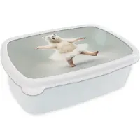 MuchoWow Broodtrommel Wit - Lunchbox - Brooddoos - IJsbeer - Tutu - Wit - Portret - Dieren - Kinderen - 18x12x6 cm - Volwassenen