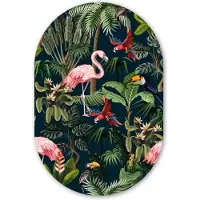 MuchoWow Muurovaal 80x120 cm - Ovale wanddecoratie Jungledieren - Patroon - Kinderen - Flamingo - Papegaai - Kids - Ovalen schilderij - Muurdecoratie woonkamer - Kamer decoratie - Schilderijen - Wandcirkel