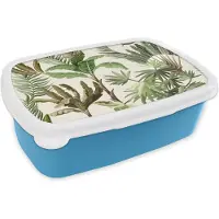 MuchoWow Broodtrommel Blauw - Lunchbox - Brooddoos - Jungle - Palmboom - Bananenplant - Kinderen - Natuur - Planten - 18x12x6 cm - Kinderen - Jongen