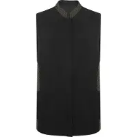Roly Zwart met geometrisch detail damesschort met blinde drukknopen, zakken en mao kraag ,model Aldany maat XL