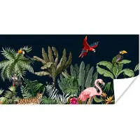 PosterMonkey Poster Jungle - Planten - Dieren - Kinderen - Flamingo - Zebra - 150x75 cm