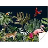 PosterMonkey Poster Jungle - Planten - Dieren - Kinderen - Flamingo - Zebra - 40x30 cm