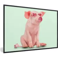 PosterMonkey Fotolijst incl. Poster - Varken - Roze - Bril - Stopcontact - Dieren - 120x80 cm - Posterlijst