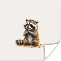 PosterMonkey Poster Wasbeer - Waterverf - Kleuren - Dieren - Kids - 50x50 cm