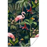 PosterMonkey Poster Jungledieren - Patroon - Kinderen - Flamingo - Papegaai - Kids - 60x90 cm