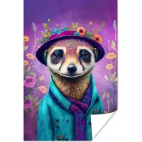PosterMonkey Poster Meerkat - Bloemen - Verf - Paars - Portret - 60x90 cm