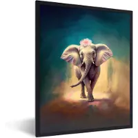 PosterMonkey Fotolijst - Poster in lijst - Olifant - Bloemen - Verf - Abstract - Portret - Poster frame - 60x80 cm - Kader