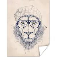 PosterMonkey Poster Leeuw - Bril - Muts - Dieren - 30x40 cm