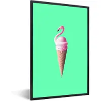 PosterMonkey Fotolijst incl. Poster - IJshoorntjes - IJs - Flamingo - Roze - Groen - 40x60 cm - Posterlijst