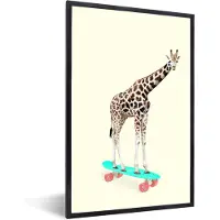 PosterMonkey Fotolijst incl. Poster - Giraffe - Patroon - Skateboard - Roze - Dieren - 80x120 cm - Posterlijst