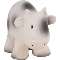 Tikiri : MIJN EERSTE BOERDERIJDIERTJE / KOE 9cm, in natuurlijk rubber, met belletje, met hangkaart, 0+