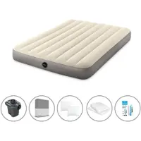 Intex luchtbed - 2 personen - 137 x 191 x 25 cm - Beige + elektrische pomp - 650 liter/minuut + Spanlakens grijs + Kussens + Molton 2-in-1 kussenslopen + Reparatieset