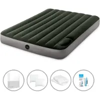 Intex luchtbed - 2 personen - 137 x 191 x 25 cm - Groen - Met ingebouwde voetpomp + hoeslaken wit + kussen + molton 2-in-1 kussenslopen + reparatieset