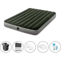 Intex luchtbed - 2 personen - 137 x 191 x 25 cm - Groen - Met pomp + spannenhoes zwart + hoofdkussen + molton 2-in-1 kussenslopen + reparatieset