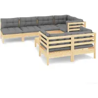 vidaXL 8-delige loungeset voor de tuin met grijze kussens, gemaakt van massief grenenhout
