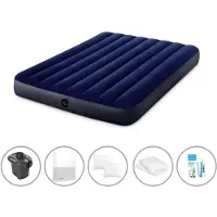 Intex luchtbed - 2 personen - 137 x 191 x 25 cm - Blau + elektrische pomp - 650 liter/minuut + hoeslaken wit + kussen + molton 2-in-1 kussenslopen + reparatieset