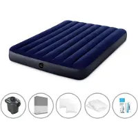 Intex luchtbed - 2 personen - 137 x 191 x 25 cm - Blauw + elektrische pomp - 650 liter/minuut + Spannbettek (spannenlaken) antraciet + Kussens + Molton 2-in-1 kussenslopen + Reparatieset