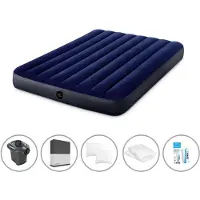Intex luchtbed - 2 personen - 137 x 191 x 25 cm - Blauw + elektrische pomp - 650 liter/minuut + Spanlakens zwart + Kussens + Molton 2-in-1 kussenslopen + Reparatieset