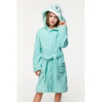 Woody badjas unisex - turquoise - walvis - 231-1-ROA-B/702 - maat 98