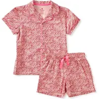 Little label shortama met all over print van katoen roze/rood Meisjes Stretchkatoen Klassieke kraag - maat 146