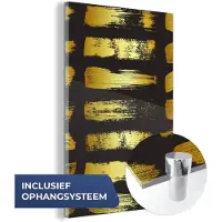 MuchoWow Glasschilderij goud - Design - Abstract - Strepen - Schilderij glas - Wanddecoratie glas - Woonaccessoires - 20x30 cm - Muurdecoratie woonkamer - Foto op glas
