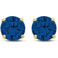 New Bling 9NBG-0573 Gouden Oorknopjes met Zirkonia 5mm - Donker Blauw - Rond - 14 Karaat - Goud