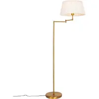QAZQA Vloerlamp brons met wit plisse kap en verstelbare arm - Ladas Deluxe