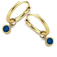 New Bling 9NBG-0608 Gouden Oorringen met Zirkonia Hangertje - 11x1,2mm - Donker Blauw - 3,5mm - 14 Karaat - Goud