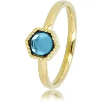 My Bendel - Ring Goudkleurig met Blauwe Zeshoekige Glassteen - Goudkleurige Ring - Zeshoekig Ontwerp - Blauwe Glassteen - met Luxe Cadeauverpakking | Sieraden Voor Dames | Maat 17.00 Mm / Maat 53