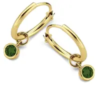New Bling 9NBG-0607 Gouden Oorringen met Zirkonia Hangertje - 11x1,2mm - Groen - 3,5mm - 14 Karaat - Goud