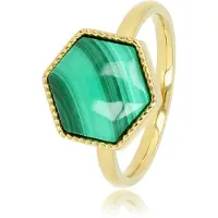 My Bendel - Ring Goudkleurig met Zeshoek Malachite Edelsteen - Goudkleurige Ring - Zeshoek Design - Malachite Edelsteen - met Luxe Cadeauverpakking | Sieraden Voor Dames | Maat 18.00 Mm / Maat 57