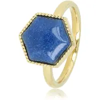 My Bendel - Ring Goudkleurig met Zeshoek Blue Aventurine Edelsteen - Goudkleurige Ring - Zeshoek - Blue Aventurine Edelsteen - met Luxe Cadeauverpakking | Sieraden Voor Dames | Maat 19.00 Mm / Maat 60